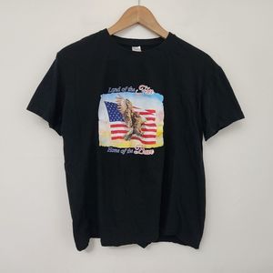 LAND OF THE FREE HOME OF THE BRAVE Women's Black Graphic Print T Shirt Size L